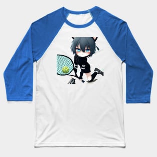 Black Cat Tennis Baseball T-Shirt